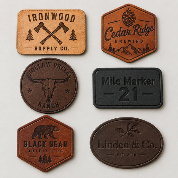 Assorted custom leather patches in faux and genuine leather colors
