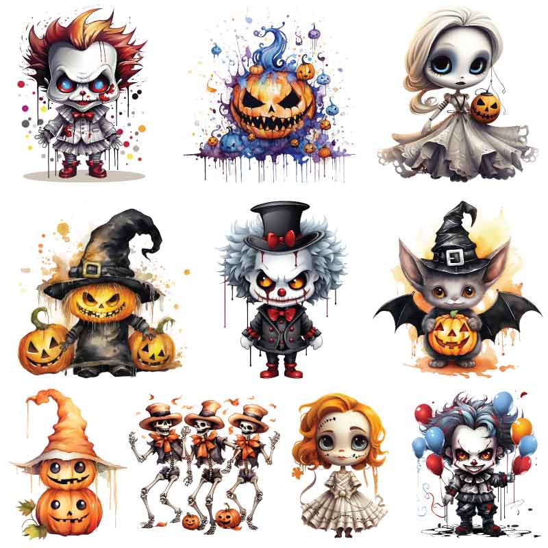 Halloween-Figuren DTF-Transferbogen – 10 Designs