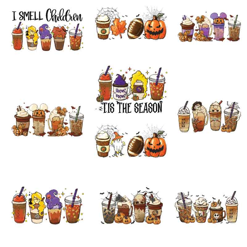 Halloween-Kaffee-DTF-Transferbogen – 10 Designs