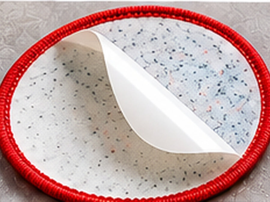 Peel and stick custom patch with the adhesive backing separating from its release liner