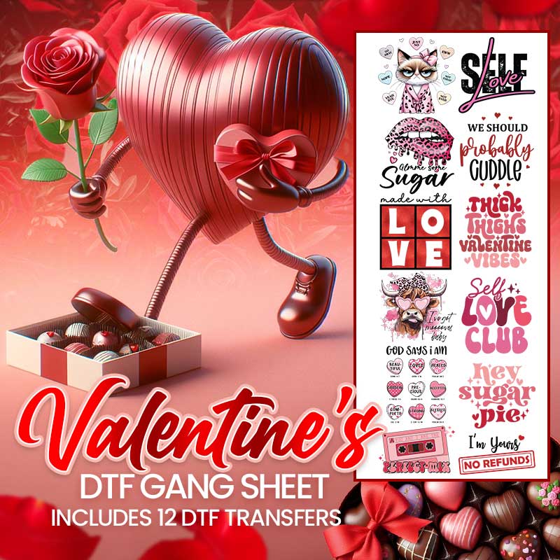 Valentine's DTF Transfer Gang Sheet - 12 Designs