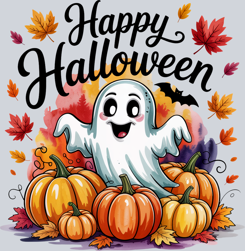 Happy Halloween ghost and pumpkins - STK07390