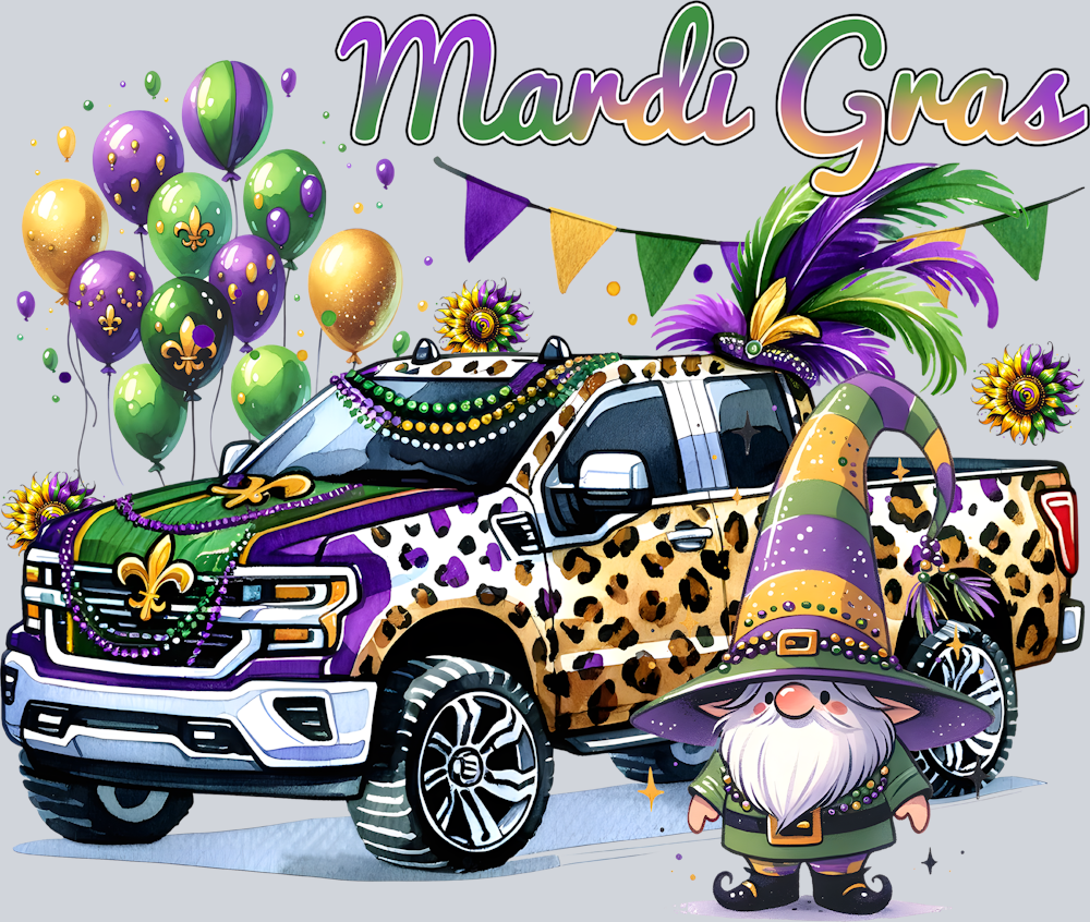 Mardi Gras Truck And Gnome - STK04107