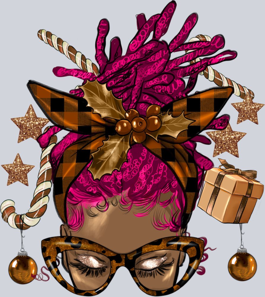 Melanin Christmas Afro Messy Bun Pink Locs - STK04153