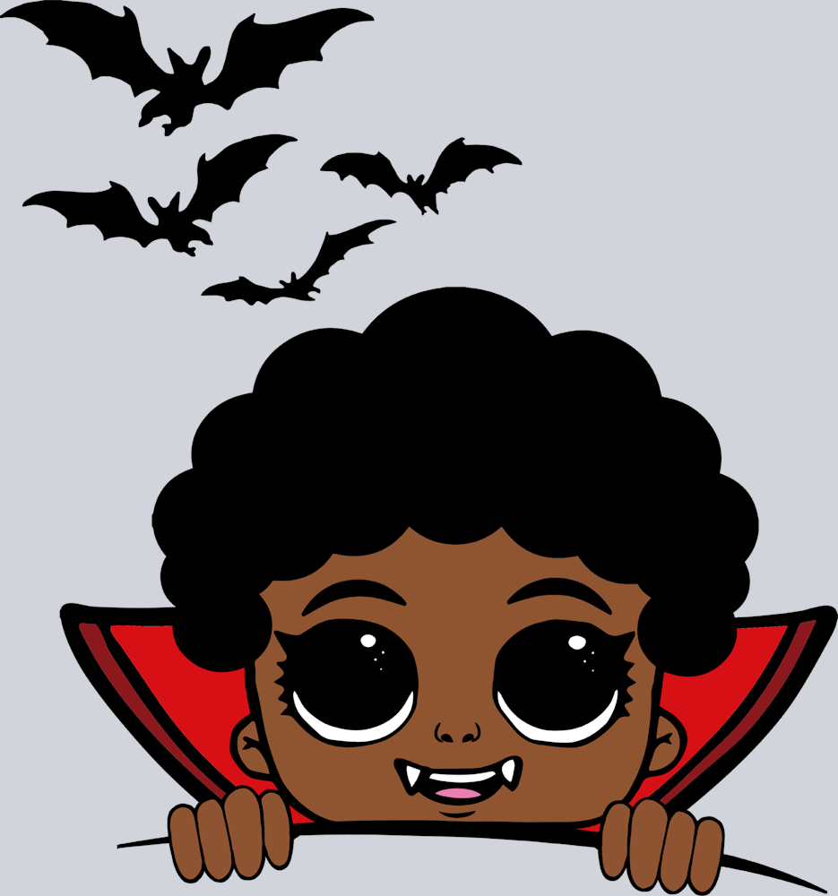 Halloween Afro Boy Peeking Vampire Bats - STK02454