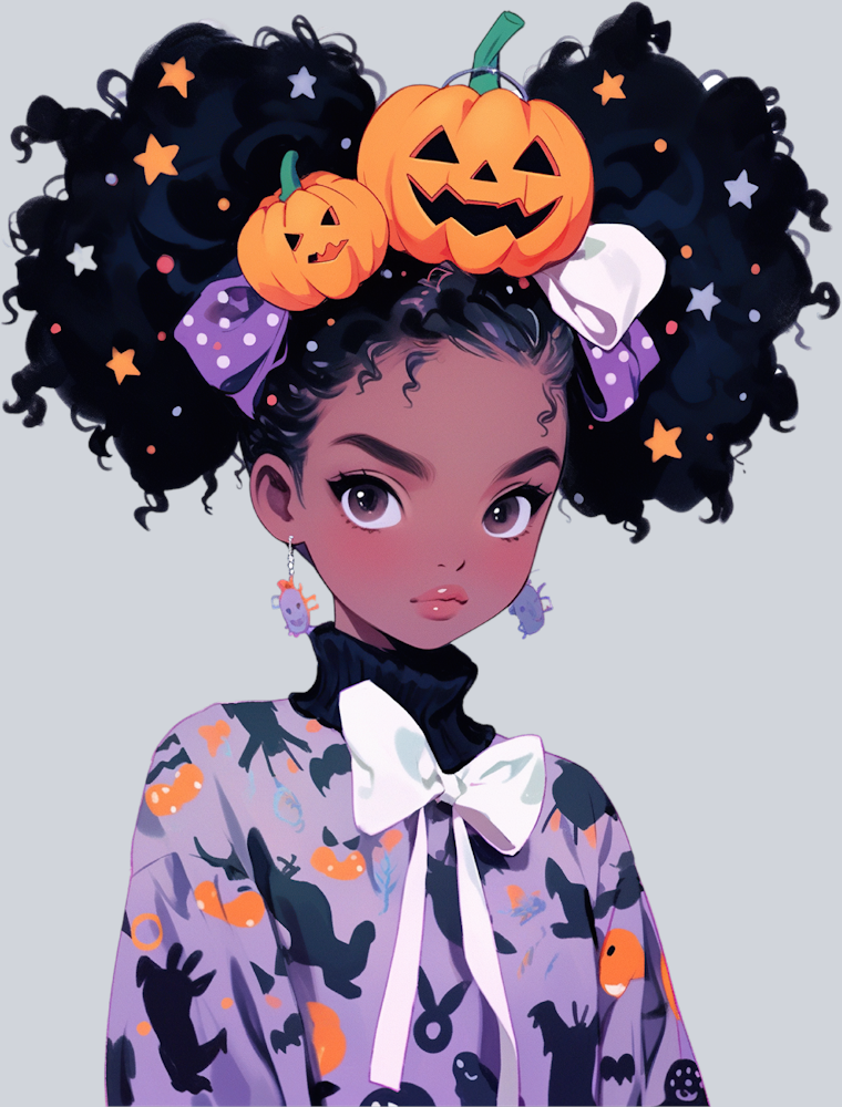 Halloween Black Girl Star Filled Hair - STK02461
