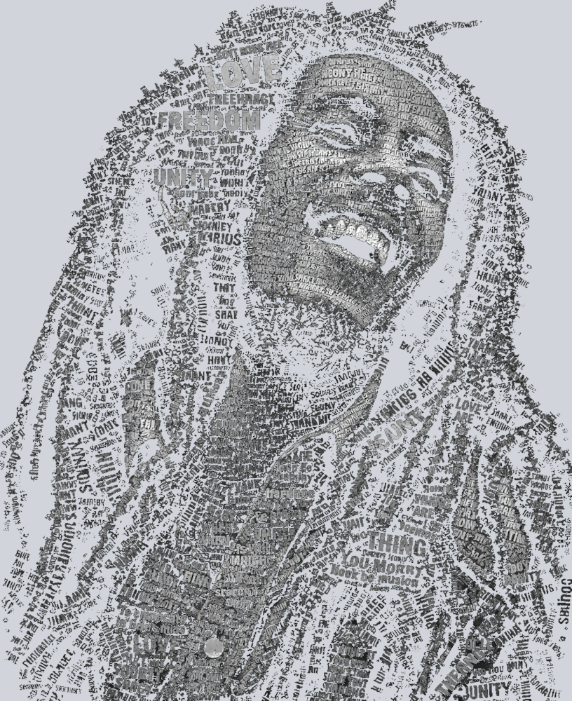 Bob Marley Calligram (for use on black shirts only) - STK07612