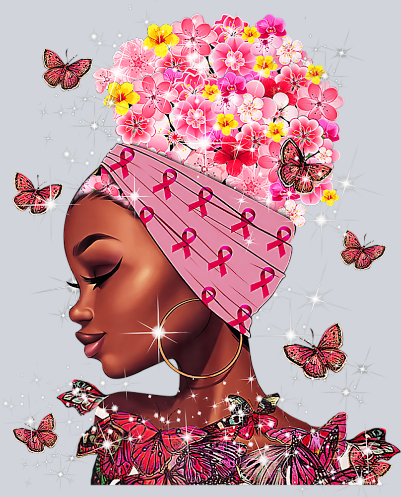 Breast Cancer Awareness Flower Afro And Butterflies - STK01135