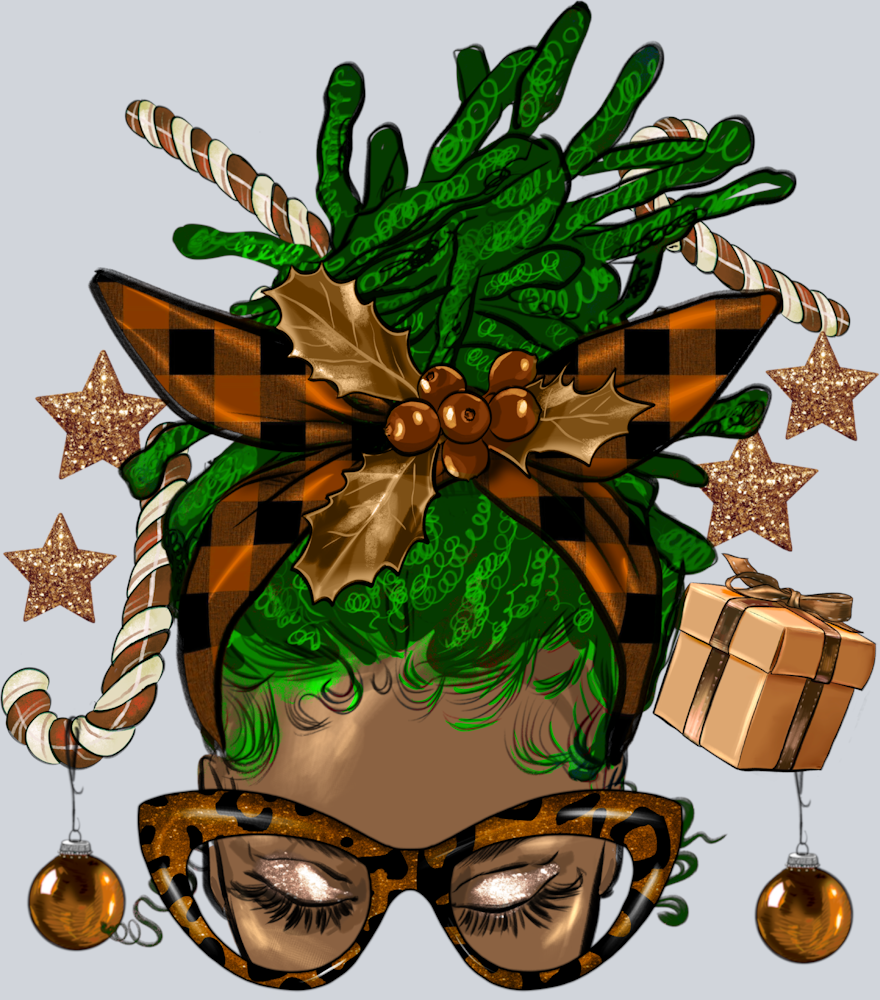 Melanin Christmas Afro Messy Bun Green Locs - STK04150