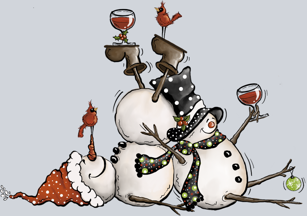 Two Snowmen Slip Wine Birds - STK06206