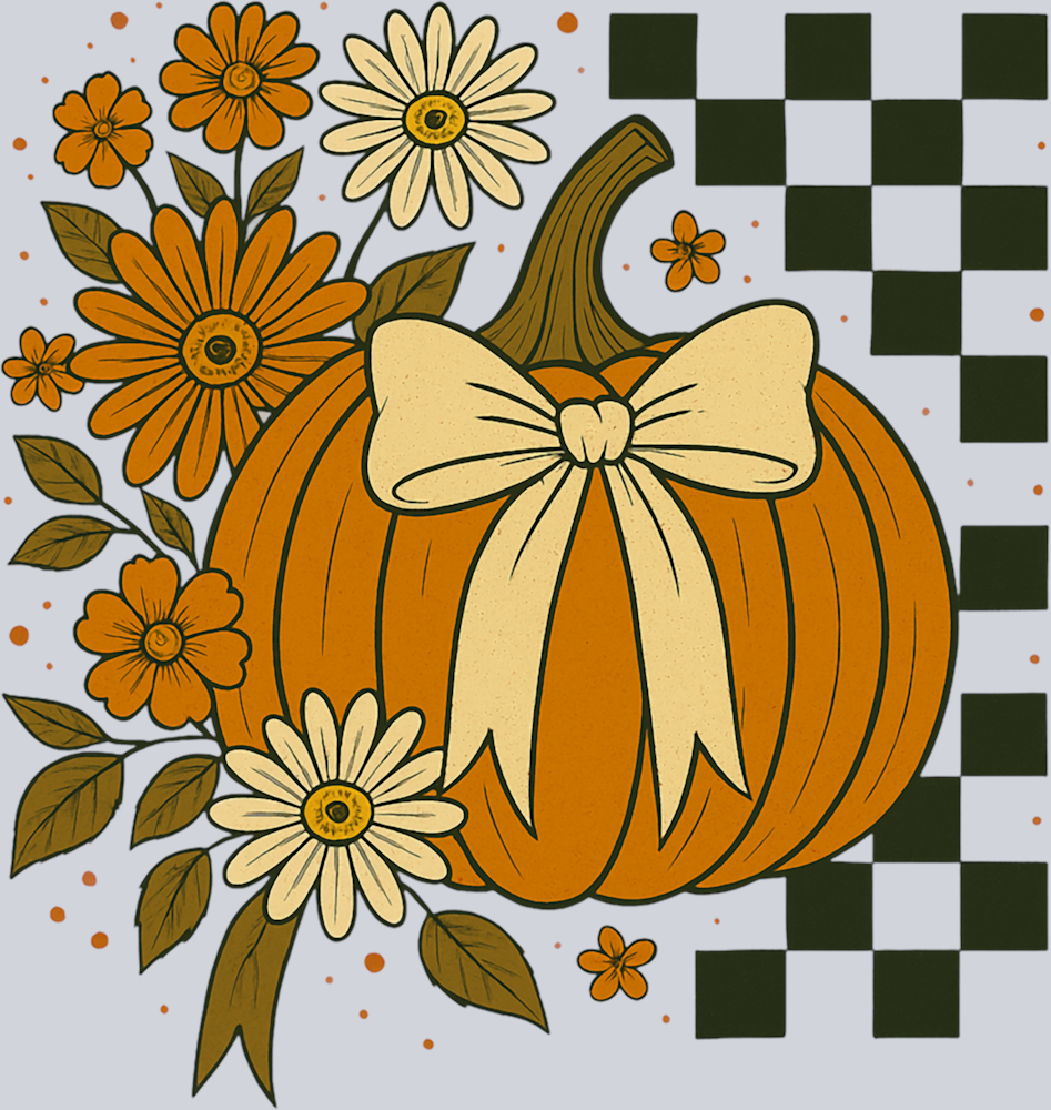 Autumn Pumpkin Flowers and Checkerboard 4 - STK07341