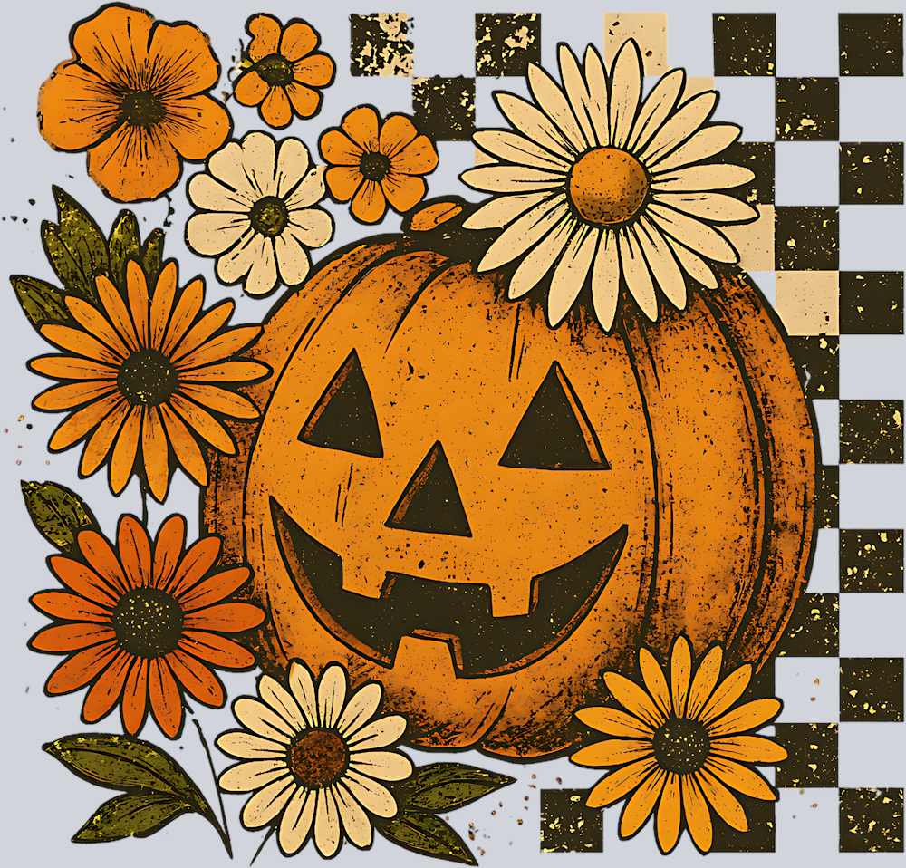 Autumn Pumpkin Flowers and Checkerboard 2 - STK07339