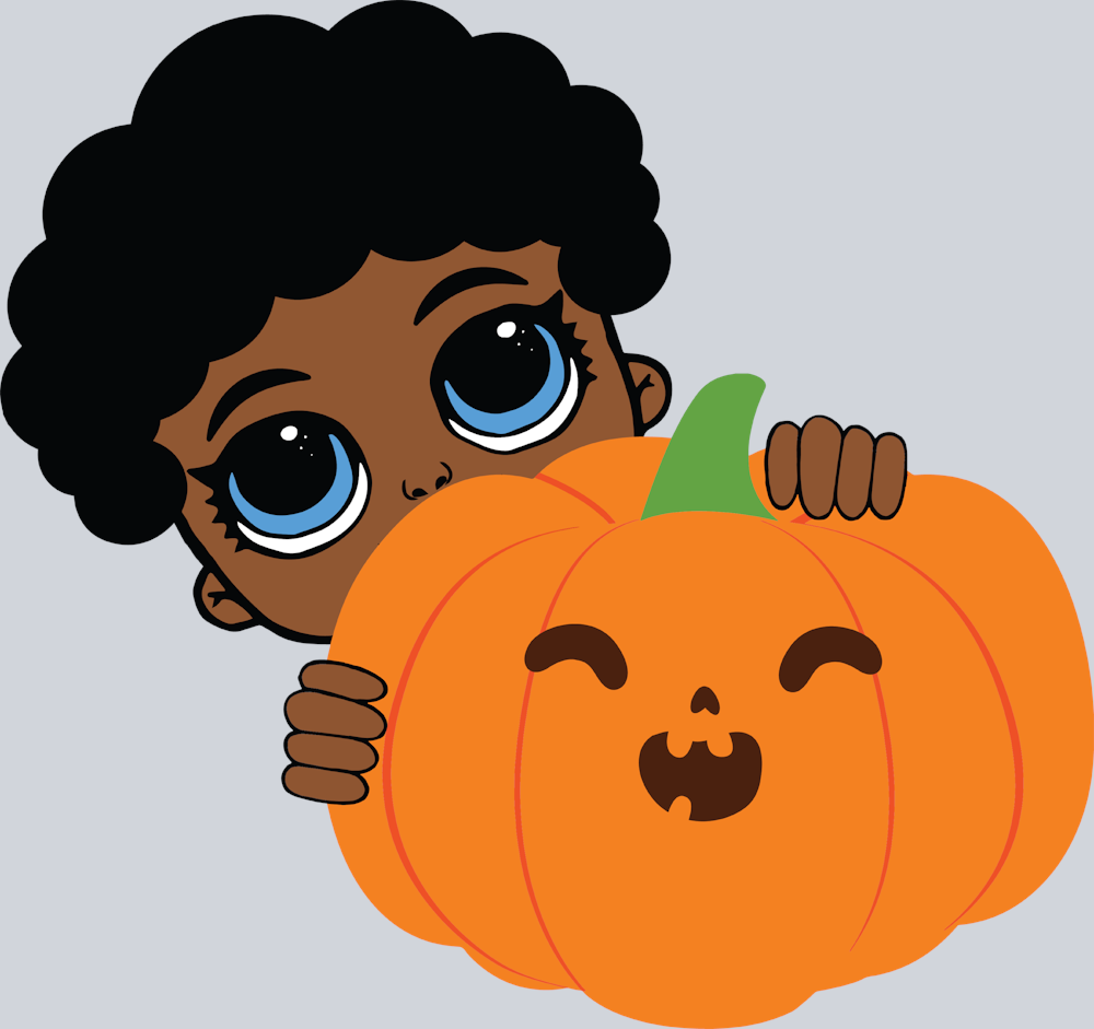 Halloween Afro Boy Peeking Pumpkin - STK02453