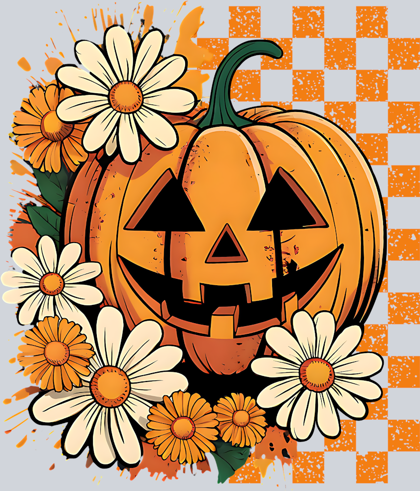 Autumn Halloween Pumpkin Flowers and Checkerboard 8 - STK07335