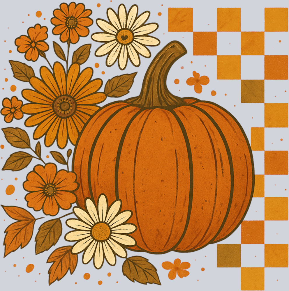 Autumn Pumpkin Flowers and Checkerboard 7 - STK07344