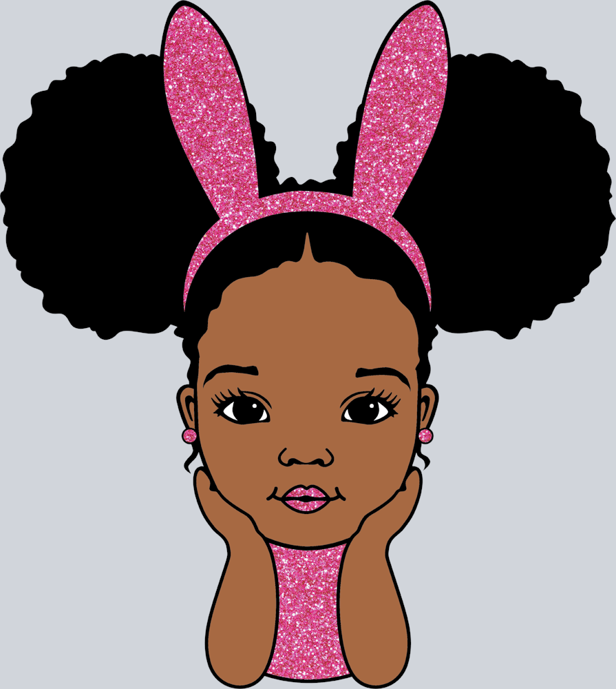 Black Girl Bunny Ears Glitter - STK00626