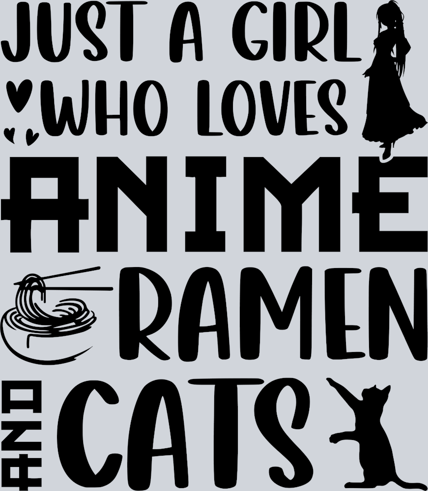 Girl Who Loves Anime Ramen Cats Black - STK02258