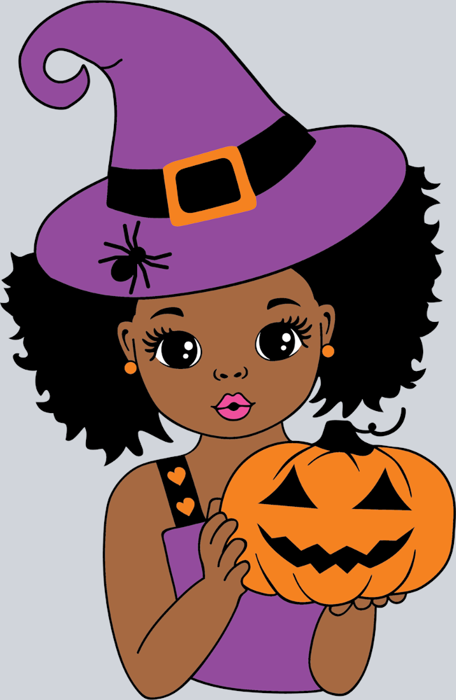 Halloween Witch Little Black Girl Sitting - STK02504