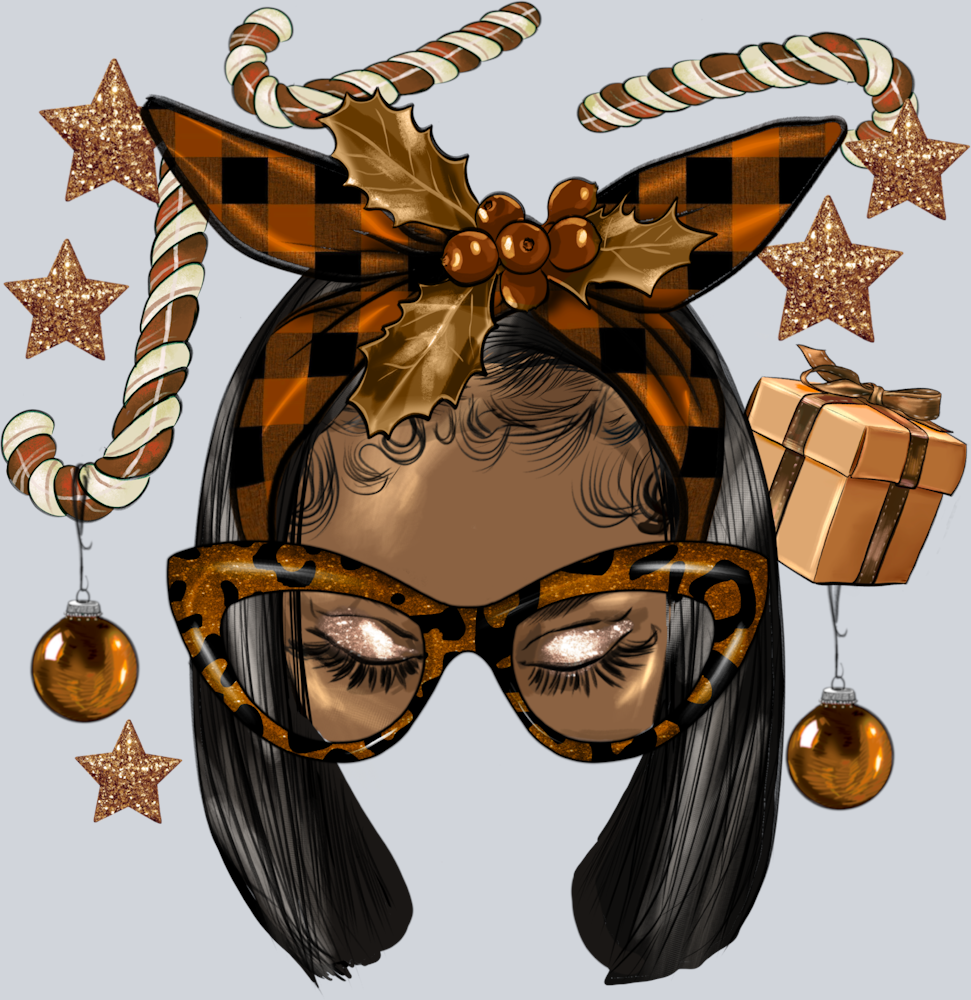 Melanin Christmas Black Woman Messy Bun Straight Hair - STK04157