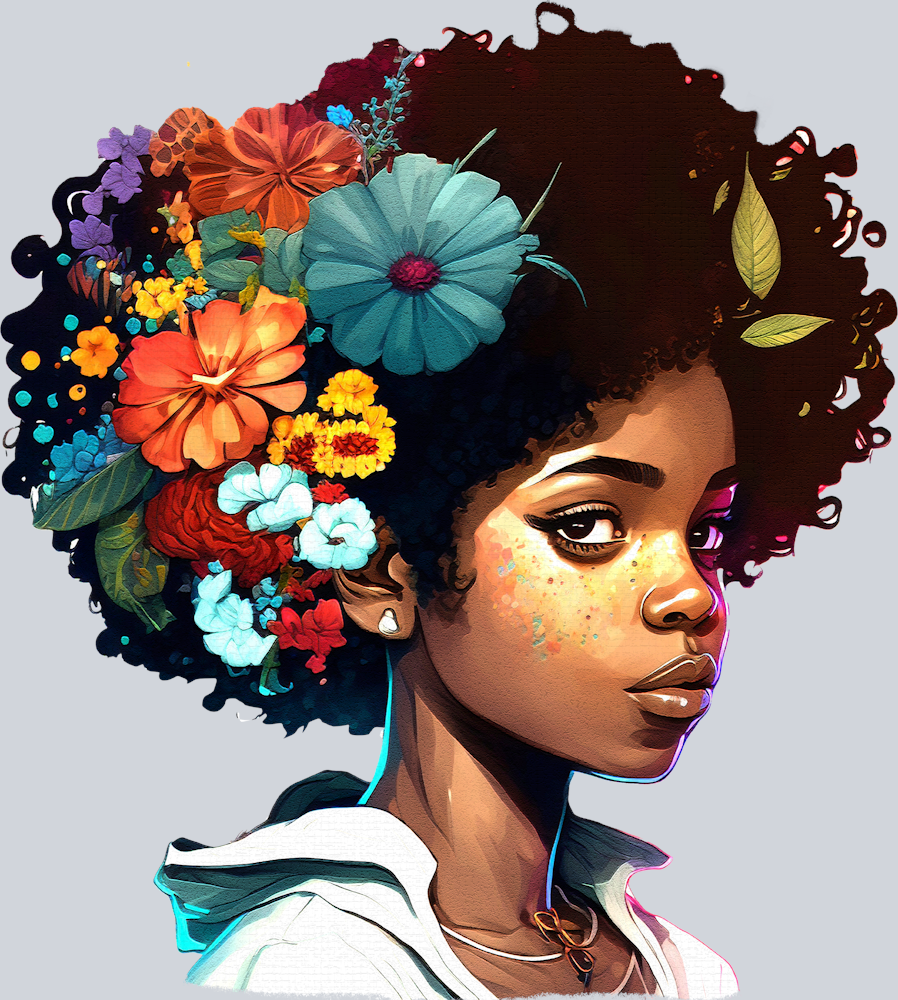 Black Girl Afro With Flowers - STK00616