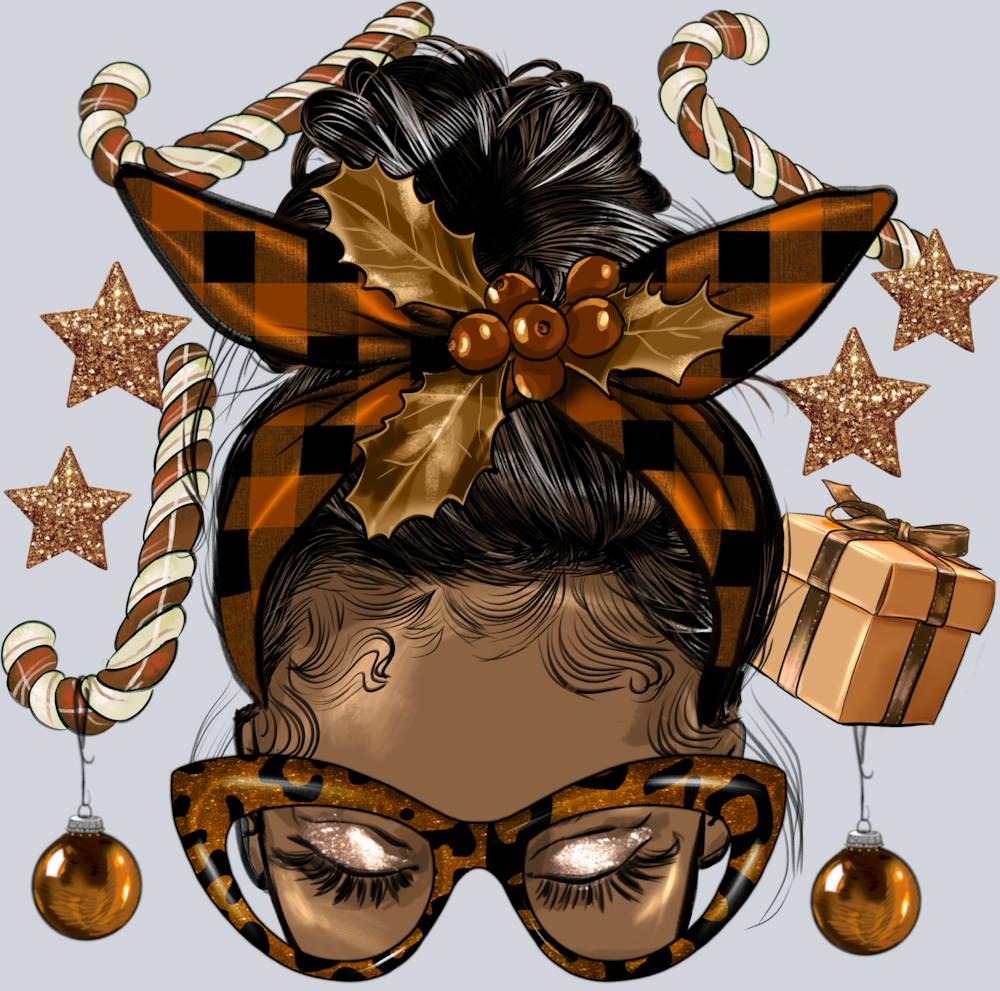 Melanin Christmas Black Woman Messy Bun Straight Hair 2 - STK04158