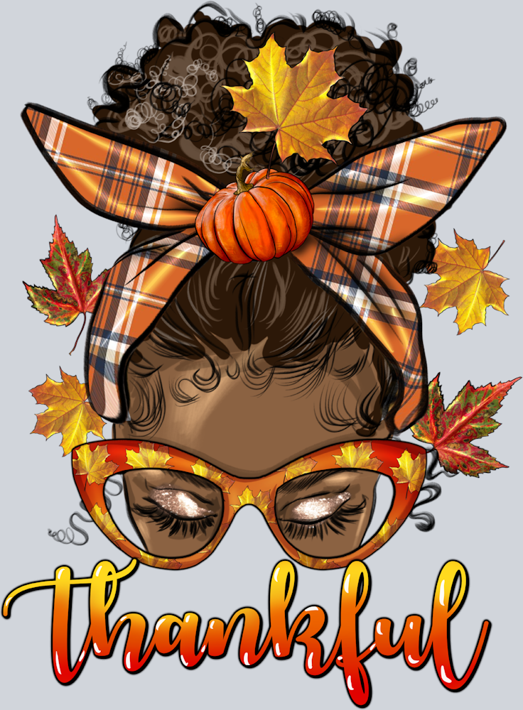 Thankful Messy Bun Afro Girl Buffalo Orange Plaid Headband - STK06012