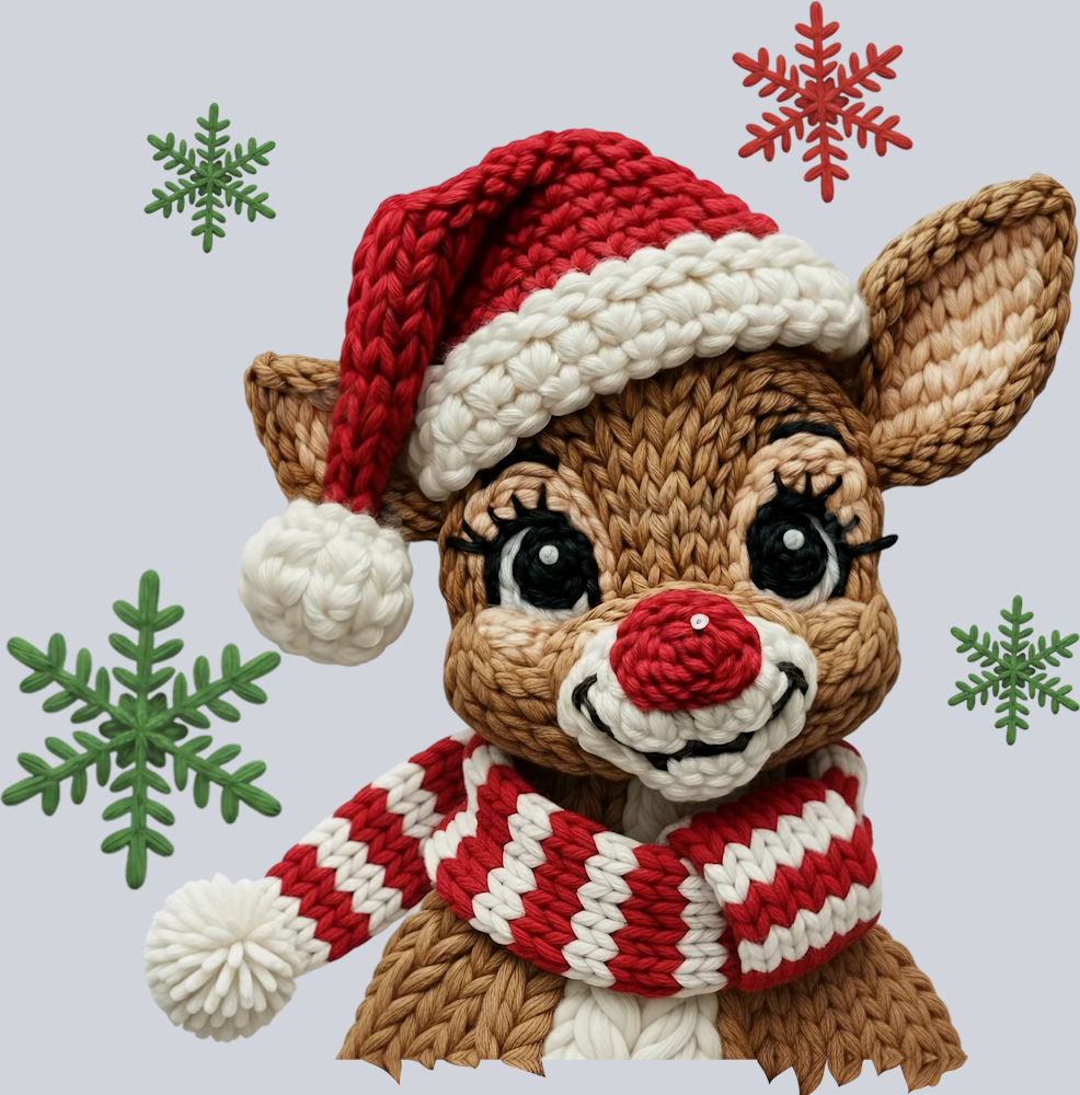 Faux Yarn Crocheted Rudolph Reindeer 2 - STK07488