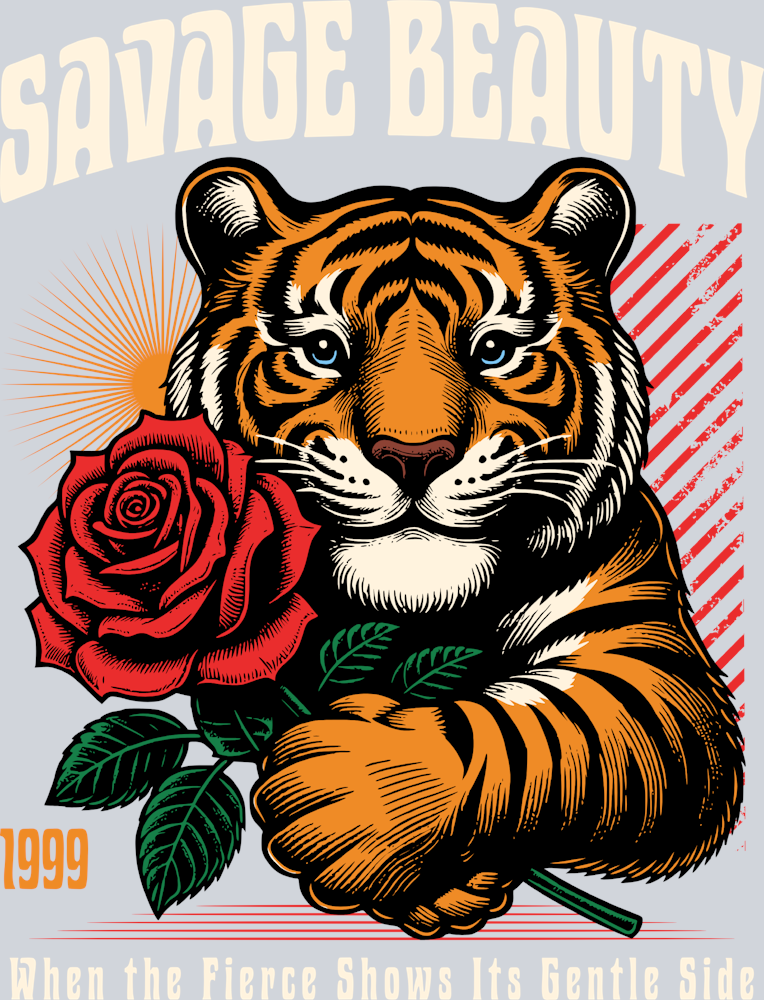Tiger Hugging A Rose - STK06147