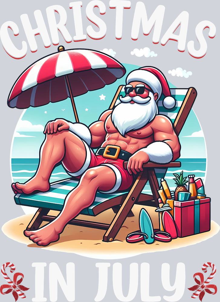 Christmas In July Buff Santa On The Beach - STK01309