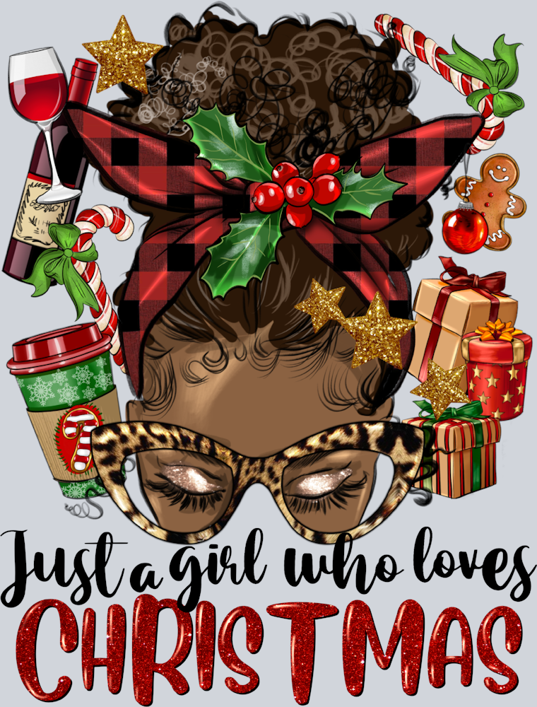 Just A Girl Who Loves Christmas Afro Messy Bun - STK03439