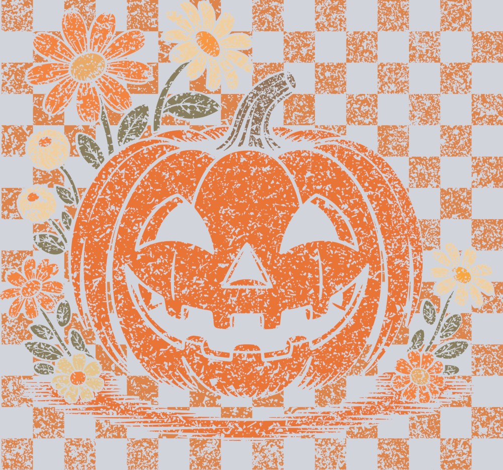 Autumn Halloween Pumpkin Flowers and Checkerboard 10 - STK07336