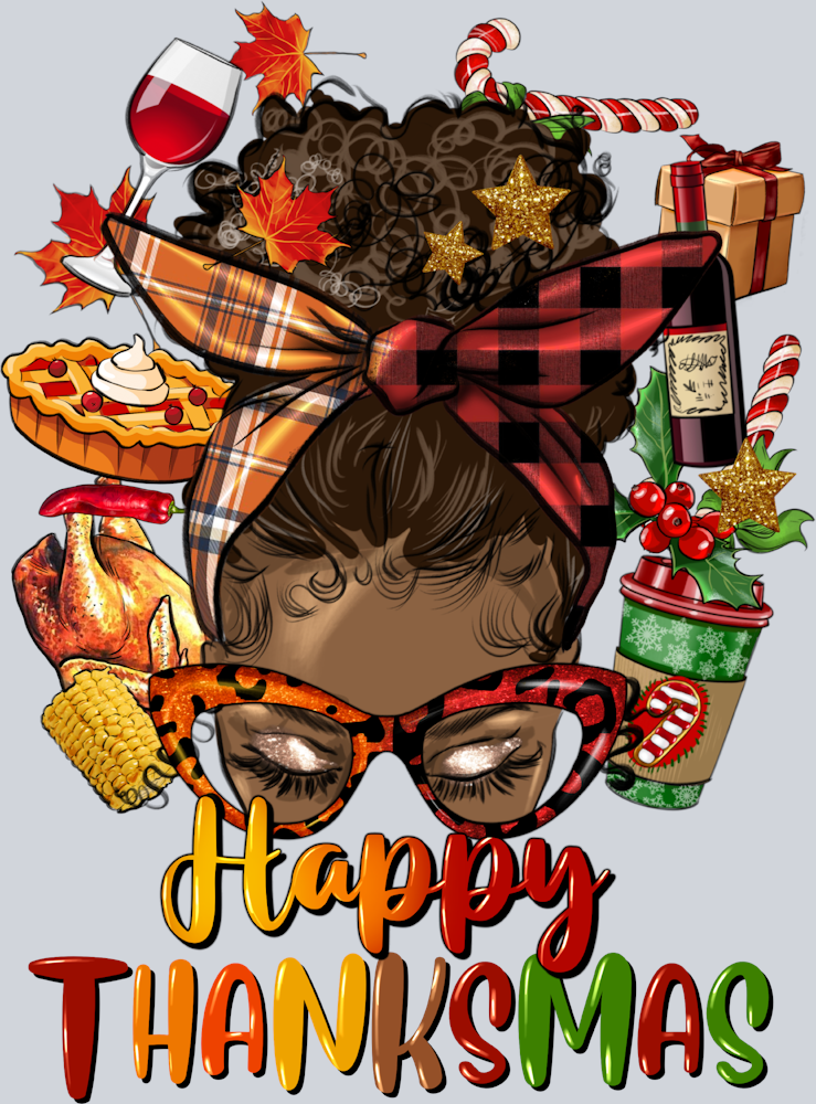 Afro Messy Bun Happy Thanksmas - STK00071