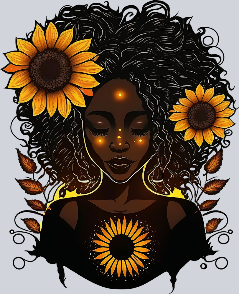 Black Woman Sunflower Bright - STK00985