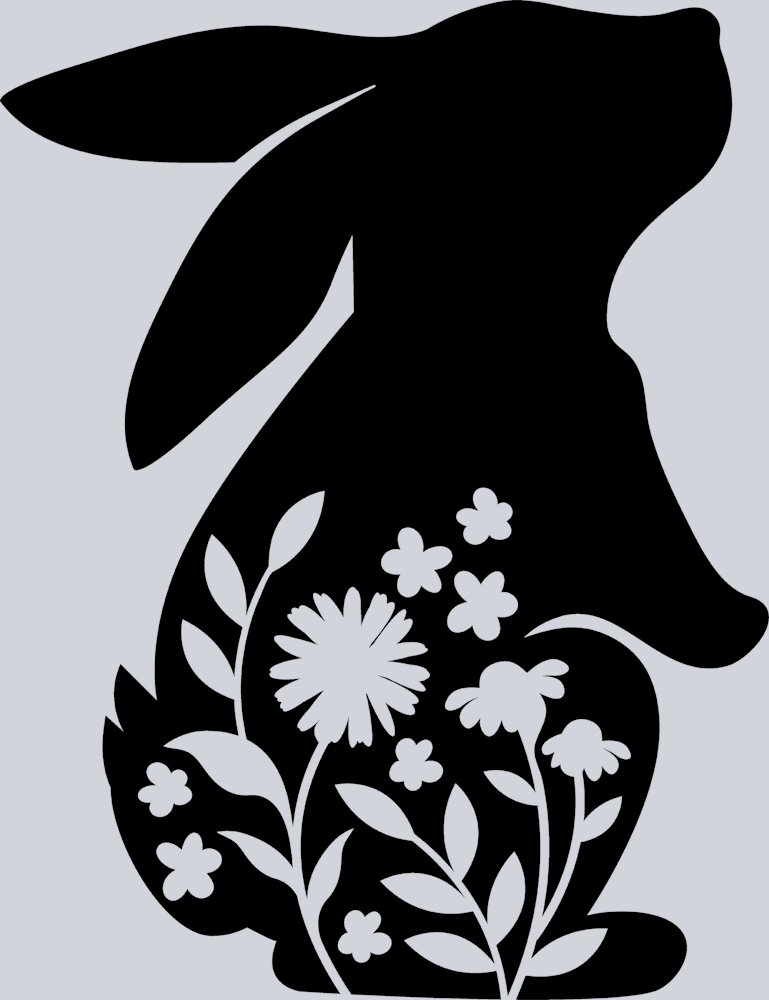 Bunny Silhouette Flowers Black - STK01175