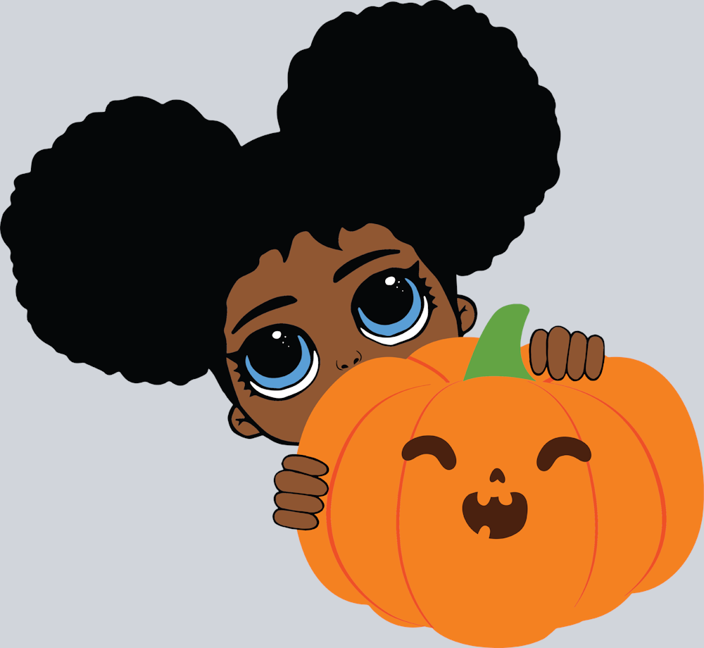 Halloween Afro Girl Peeking Pumpkin - STK02456