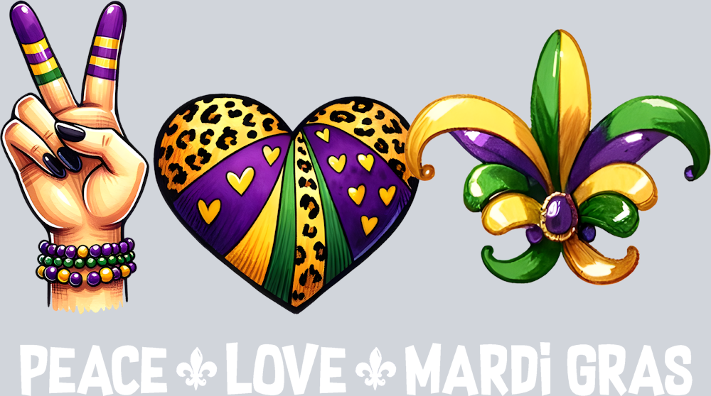 Peace Love Mardi Gras White 1 - STK04764
