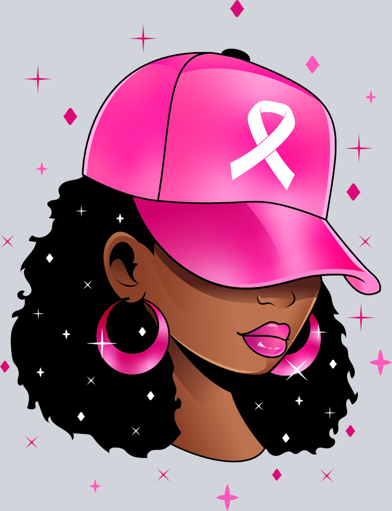 Breast Cancer Awareness Black Woman Pink Ribbon Cap - STK01114