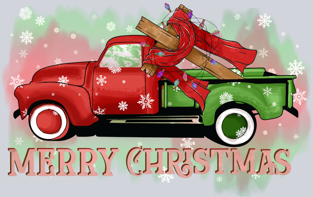 Merry Christmas Truck And Cross - STK04252