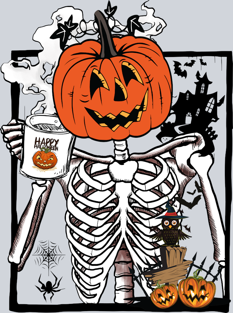 Happy Halloween Pumpkin Face And Skeleton Body - STK02569