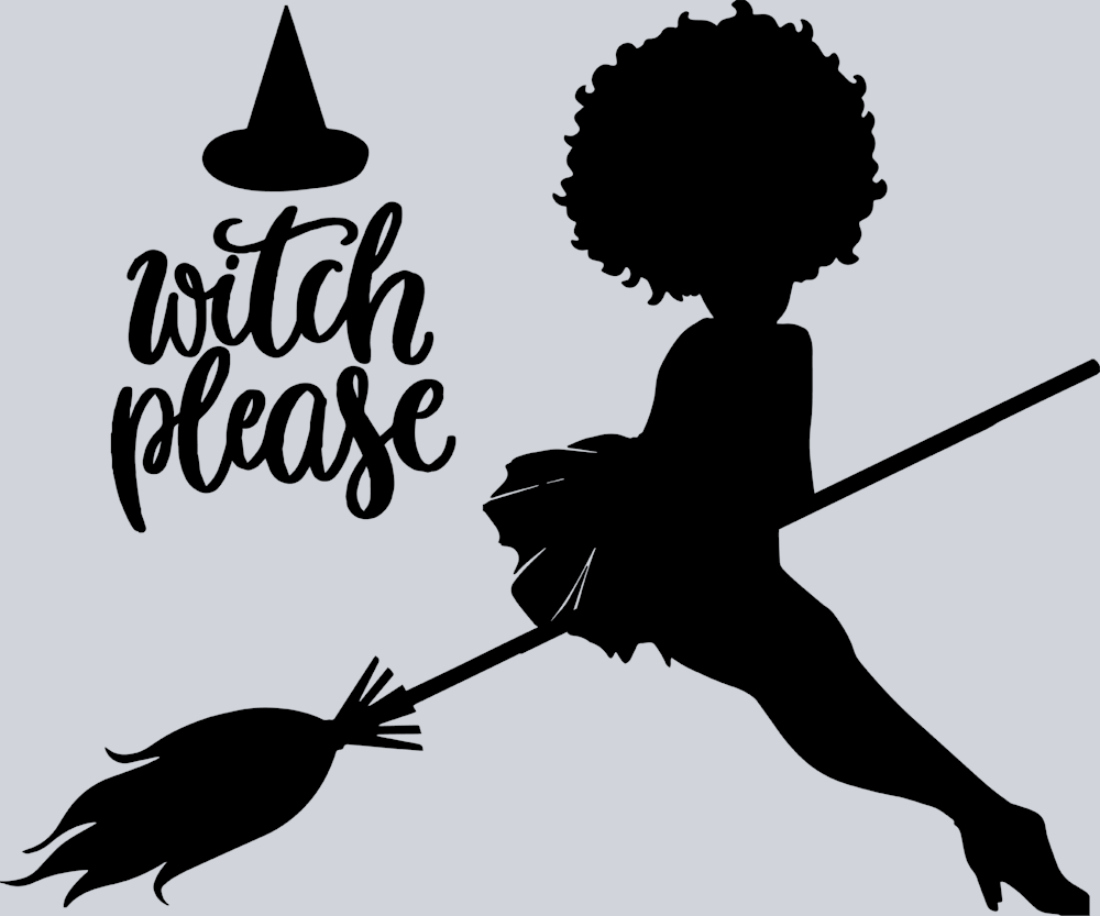 Halloween Afro Woman Witch Please Silhouette - STK02457