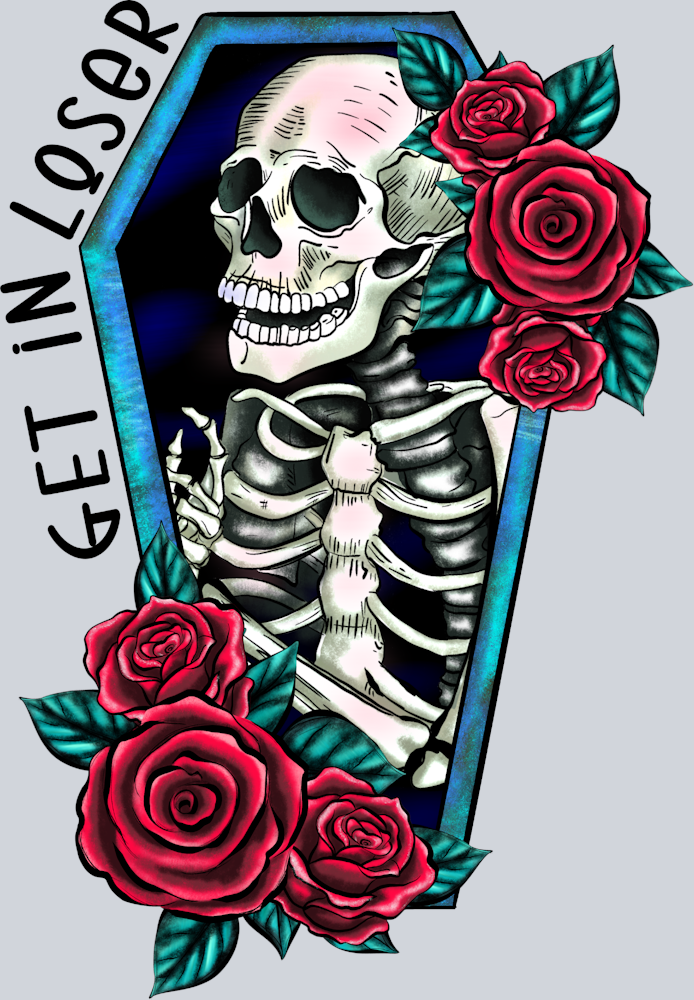 Skeleton Get In Loser Coffin Roses - STK05496