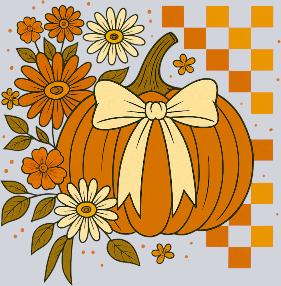 Autumn Pumpkin Flowers and Checkerboard 5 - STK07342