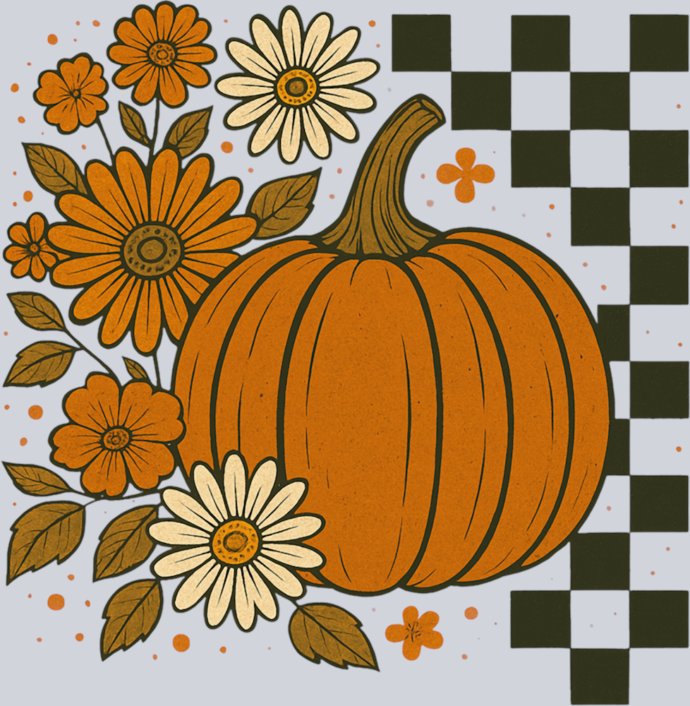 Autumn Pumpkin Flowers and Checkerboard 3 - STK07340