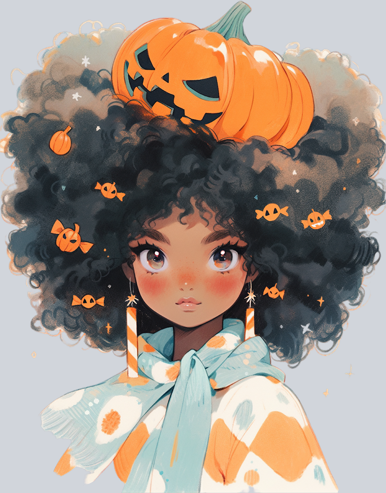Black Girl Afro Pumpkin - STK00615