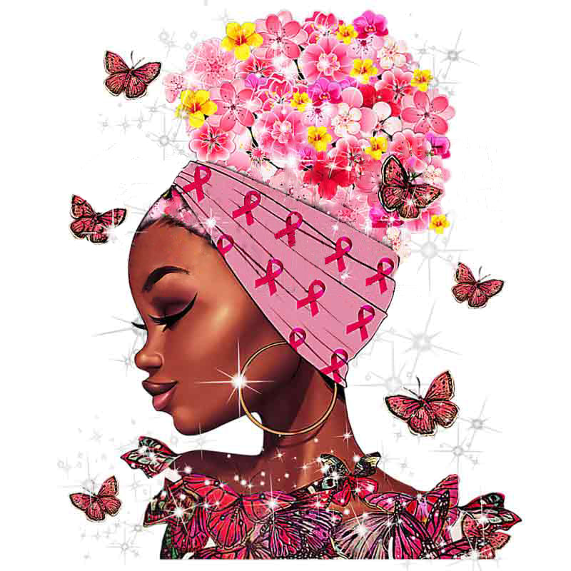 Breast Cancer Awareness Flower Afro and Butterflies (DTF Transfer)