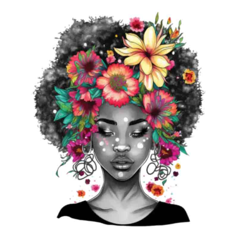 Black Woman Wild Flowers (DTF Transfer)