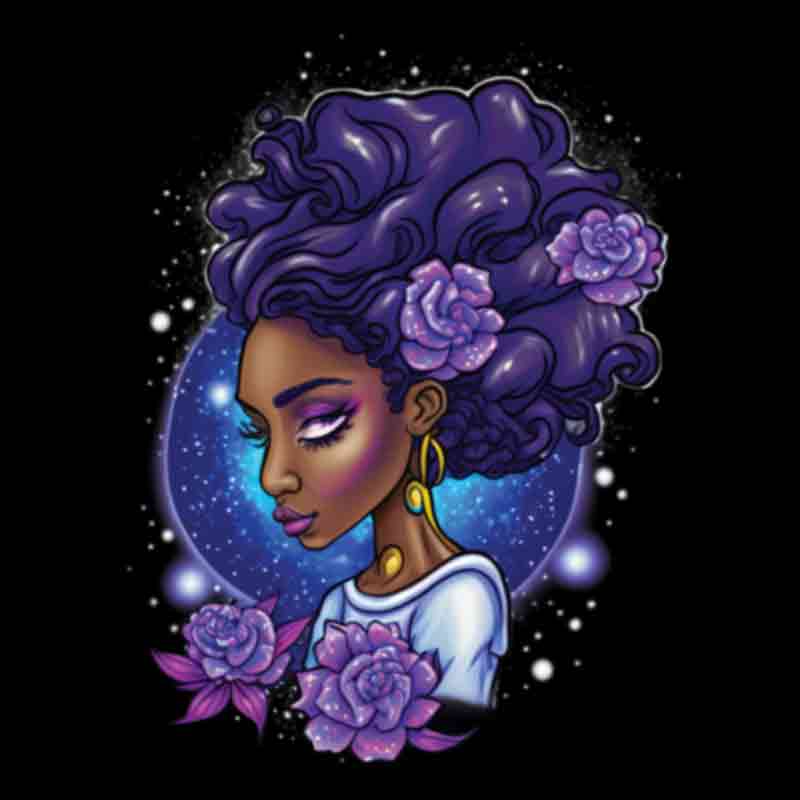 Black Woman Moon Flowers (DTF Transfer)