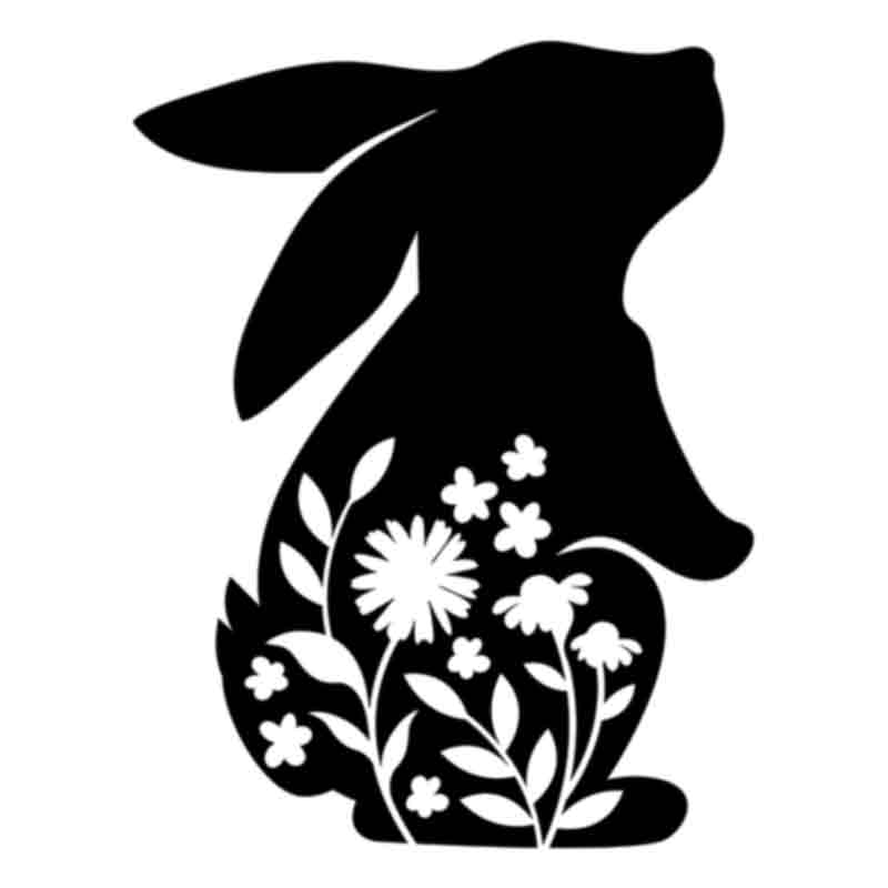 Bunny Silhouette Flowers - black (DTF Transfer)