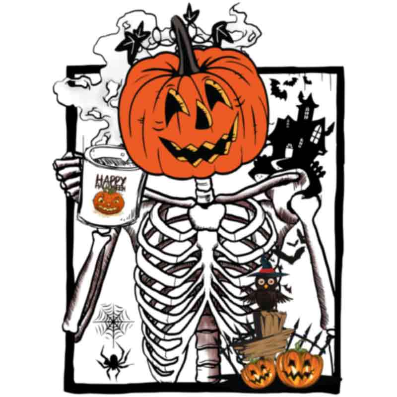 Happy Halloween Pumpkin Face and Skeleton Body (DTF Transfer)