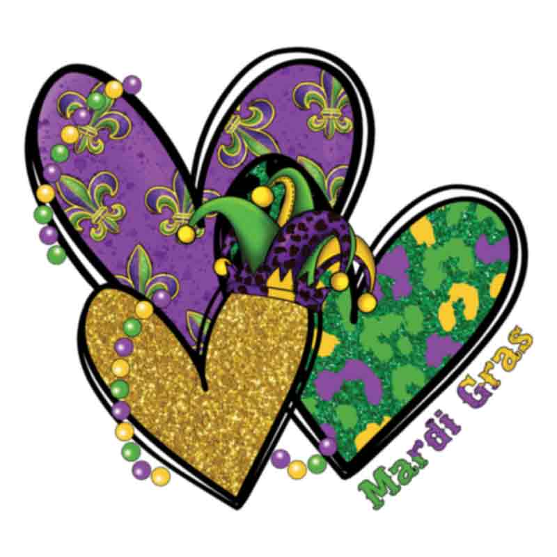 Mardi Gras Glitter Hearts (DTF Transfer)